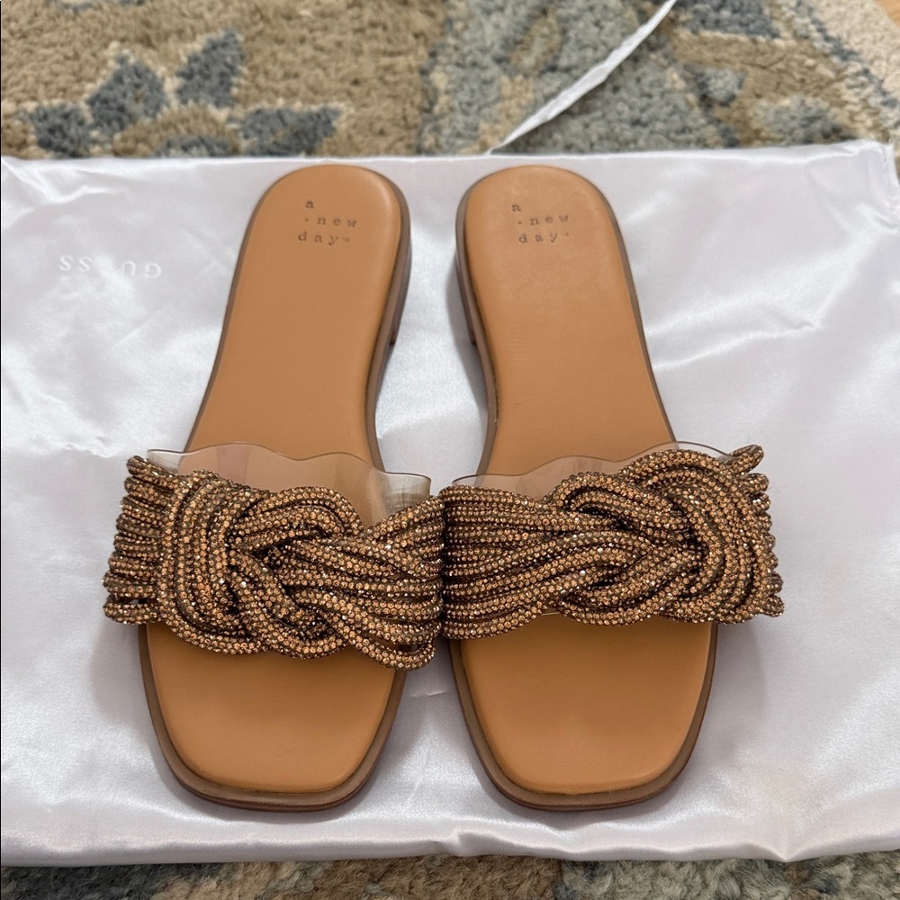 A New Day Women's Brown Beaded Slide Sandals